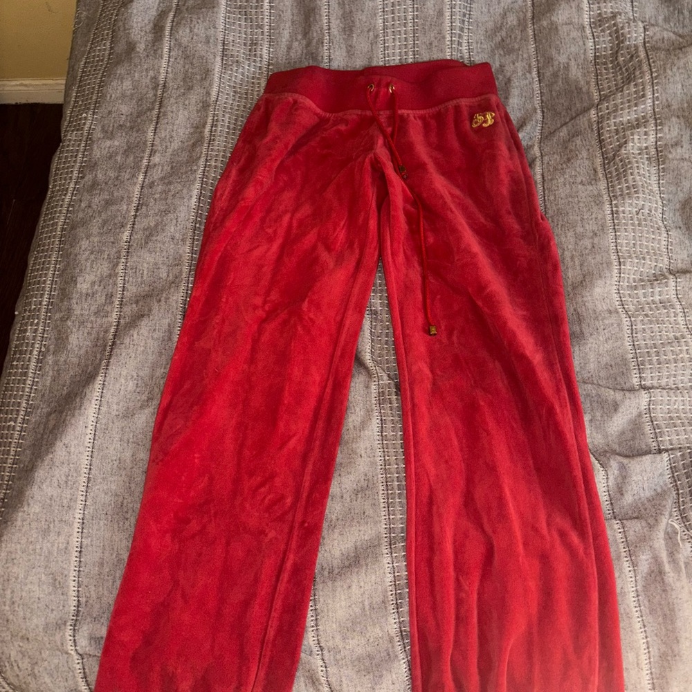 Red Velour Sweatpants with Relaxed Fit